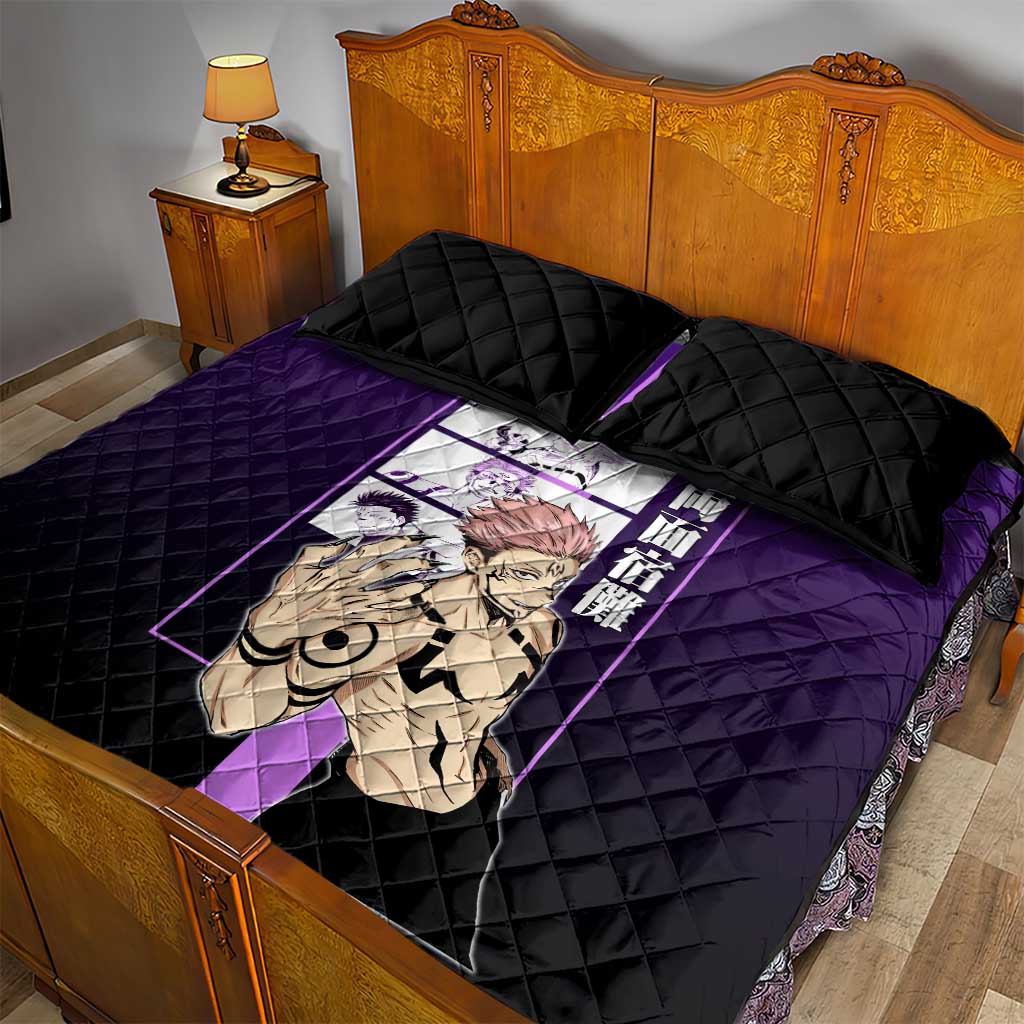 Ryomen Sukuna from Jujutsu Kaisen Quilt Bed Set with Purple Background and Multiple Poses Design - The Mazicc