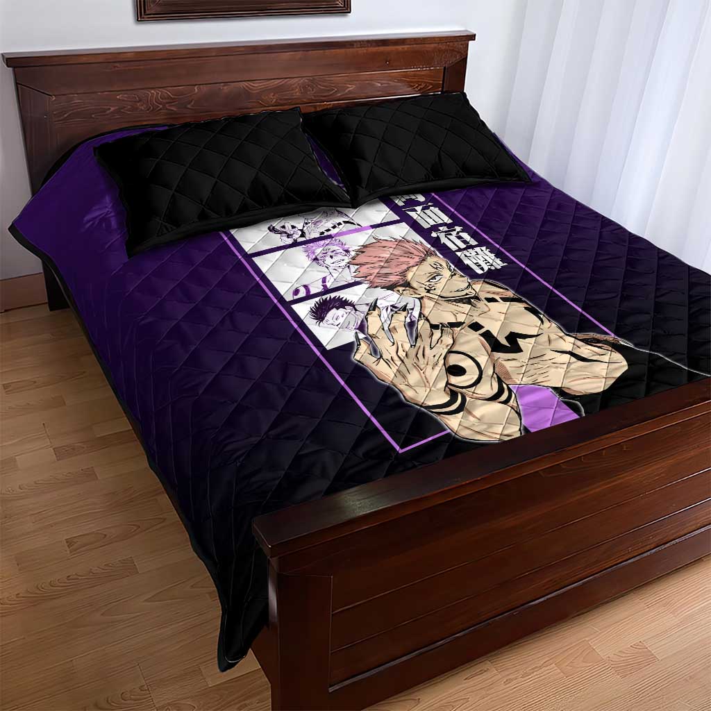 Ryomen Sukuna from Jujutsu Kaisen Quilt Bed Set with Purple Background and Multiple Poses Design - The Mazicc