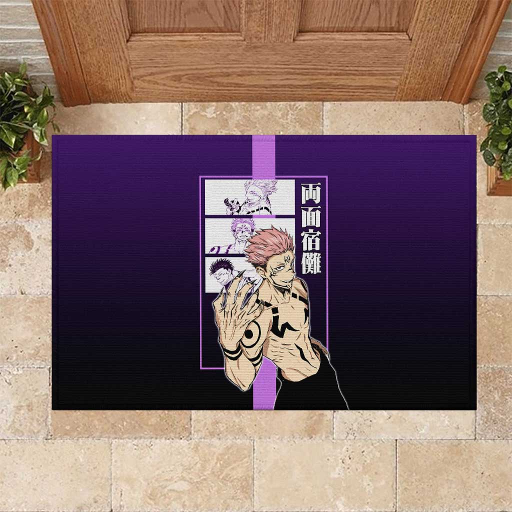 Ryomen Sukuna from Jujutsu Kaisen Rubber Doormat with Purple Background and Multiple Poses Design - The Mazicc