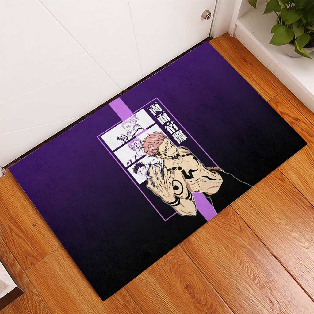 Ryomen Sukuna from Jujutsu Kaisen Rubber Doormat with Purple Background and Multiple Poses Design - The Mazicc