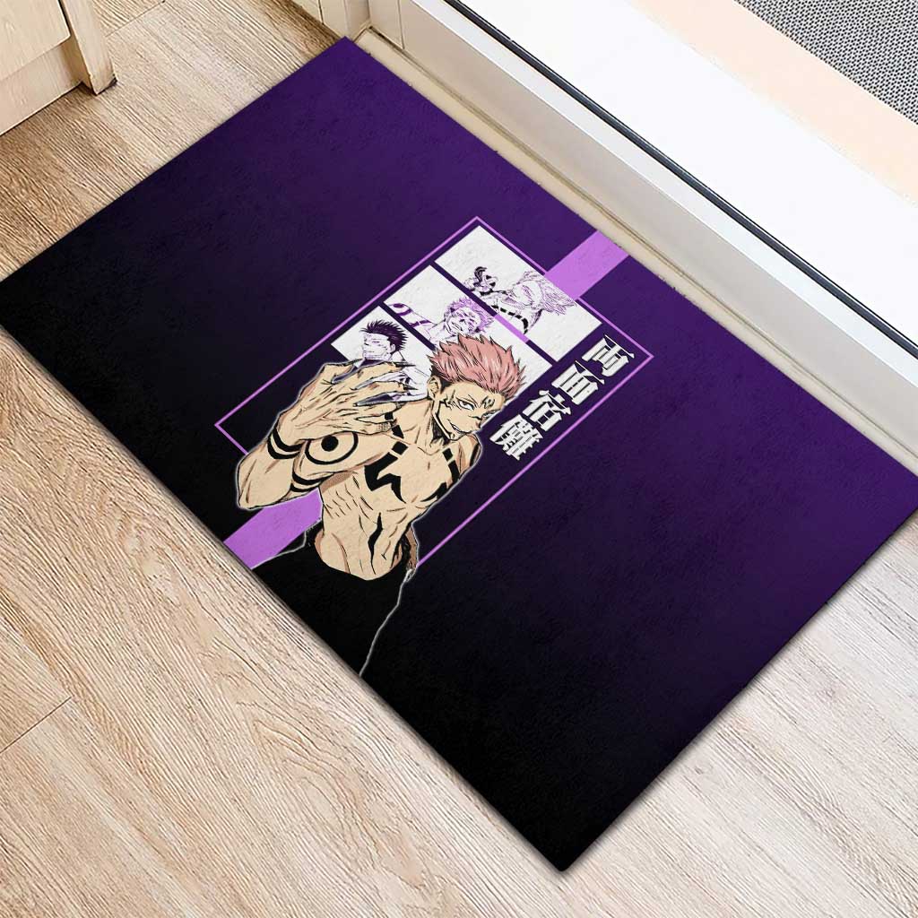 Ryomen Sukuna from Jujutsu Kaisen Rubber Doormat with Purple Background and Multiple Poses Design - The Mazicc