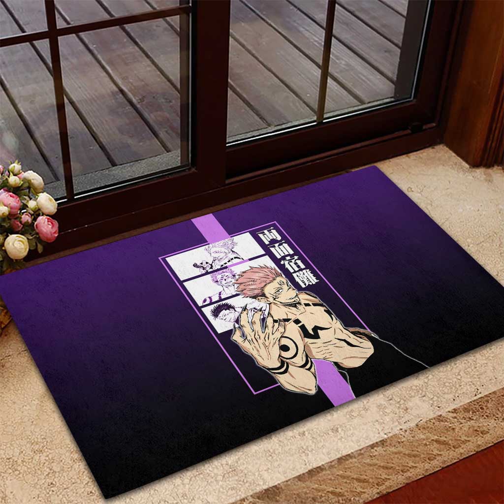 Ryomen Sukuna from Jujutsu Kaisen Rubber Doormat with Purple Background and Multiple Poses Design - The Mazicc