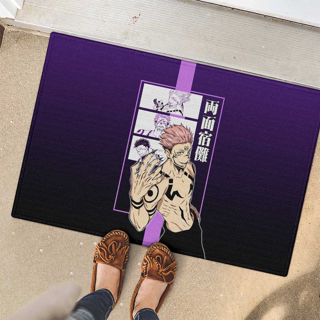 Ryomen Sukuna from Jujutsu Kaisen Rubber Doormat with Purple Background and Multiple Poses Design - The Mazicc