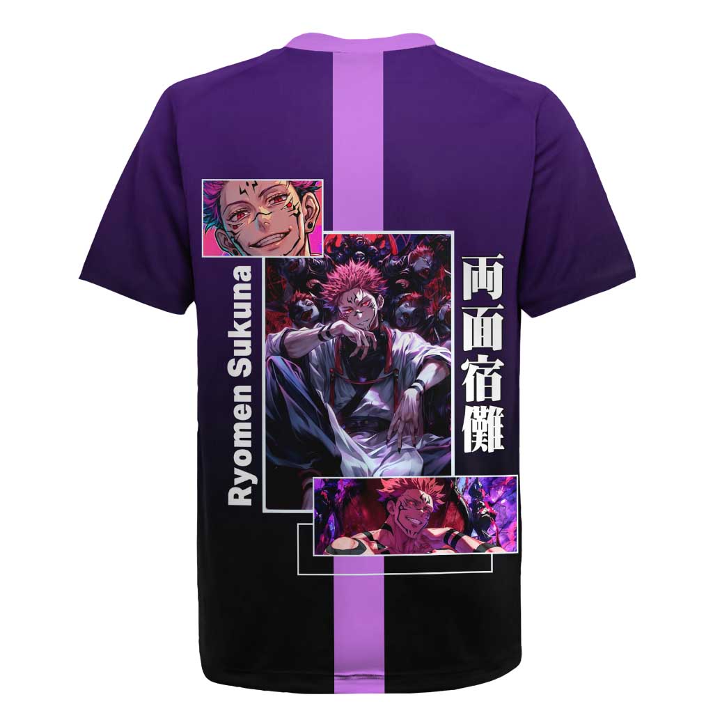 Ryomen Sukuna from Jujutsu Kaisen Rugby Jersey with Purple Background and Multiple Poses Design - The Mazicc