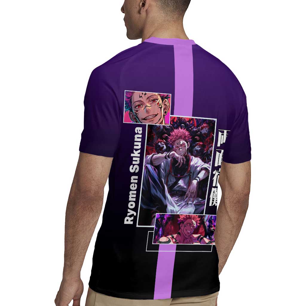 Ryomen Sukuna from Jujutsu Kaisen Rugby Jersey with Purple Background and Multiple Poses Design - The Mazicc