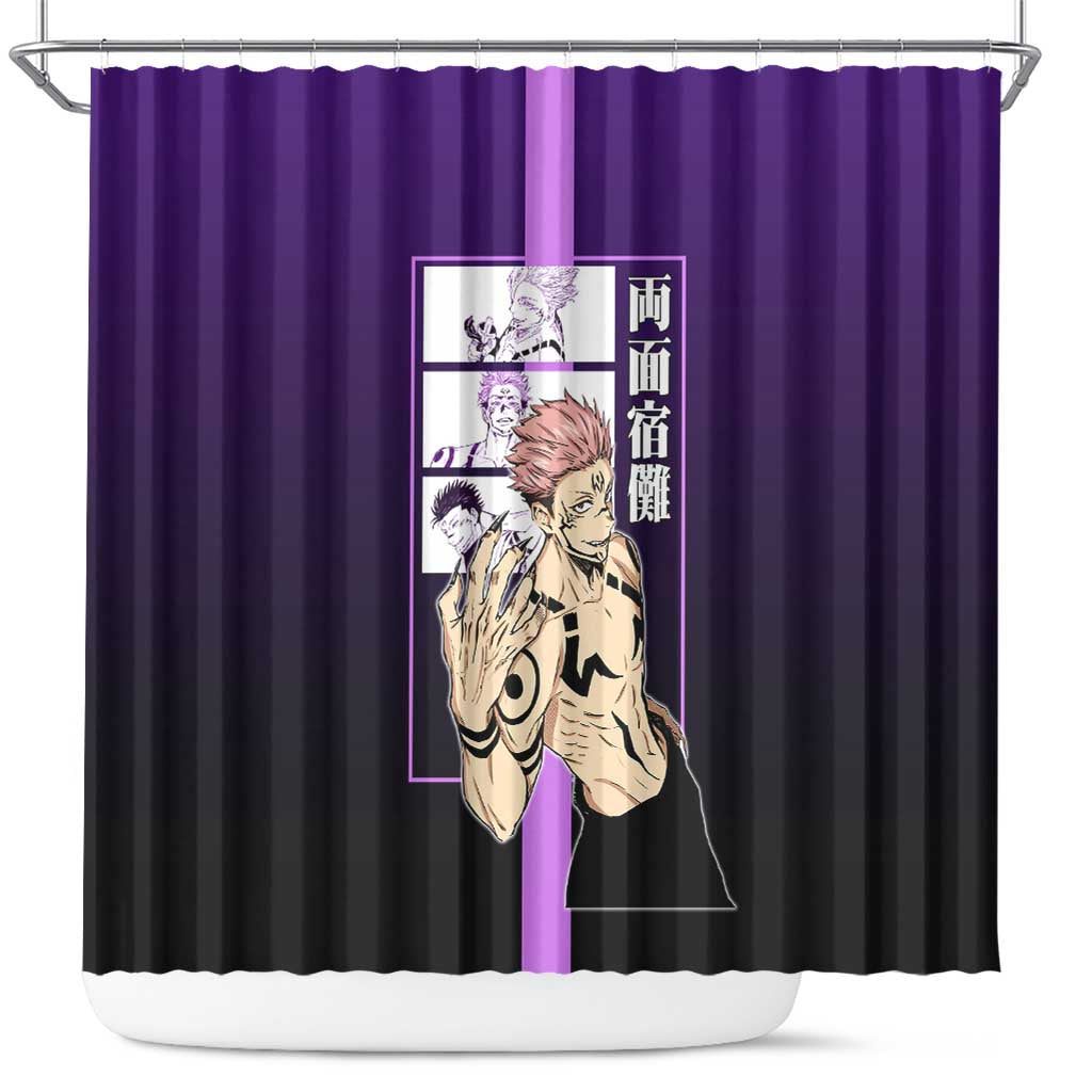Ryomen Sukuna from Jujutsu Kaisen Shower Curtain with Purple Background and Multiple Poses Design - The Mazicc