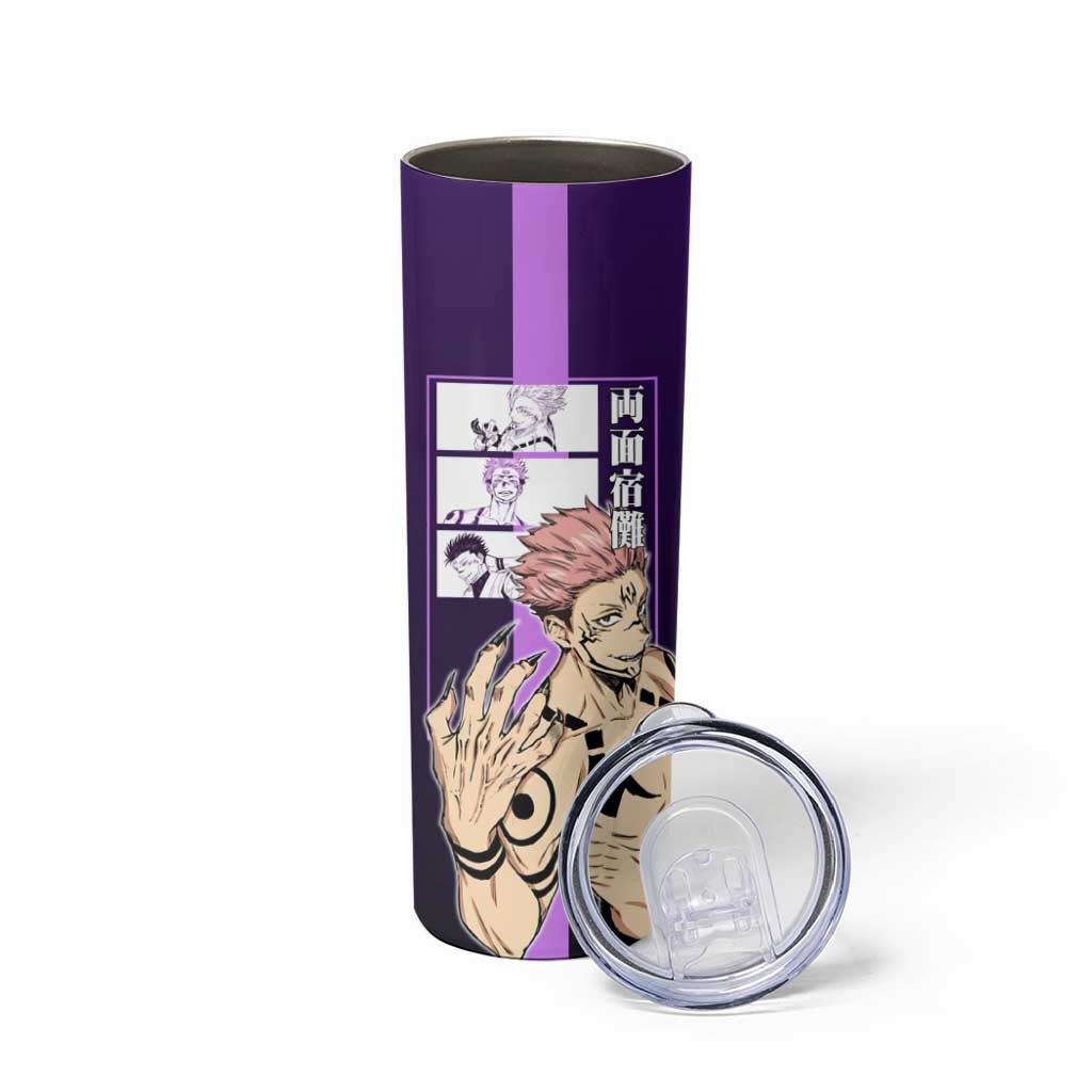 Ryomen Sukuna from Jujutsu Kaisen Skinny Tumbler with Purple Background and Multiple Poses Design - The Mazicc