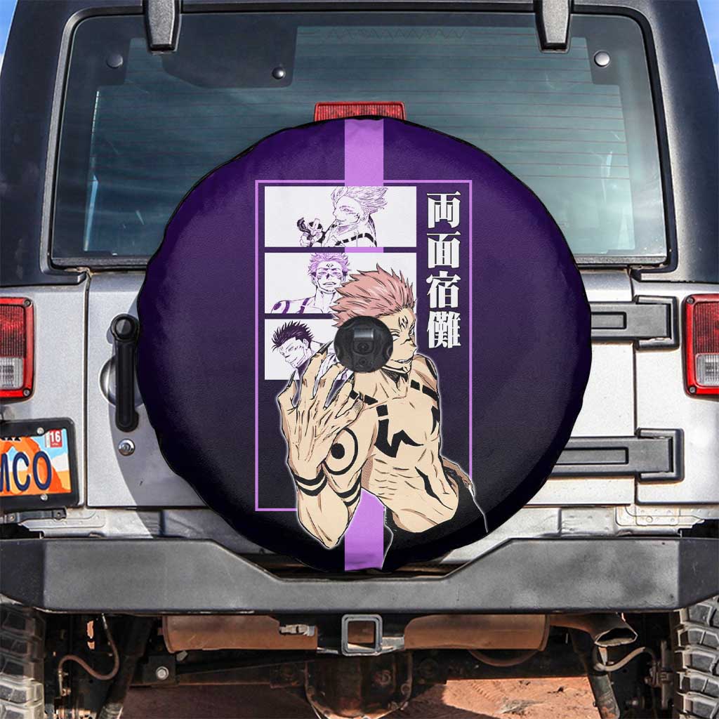 Ryomen Sukuna from Jujutsu Kaisen Spare Tire Cover with Purple Background and Multiple Poses Design - The Mazicc