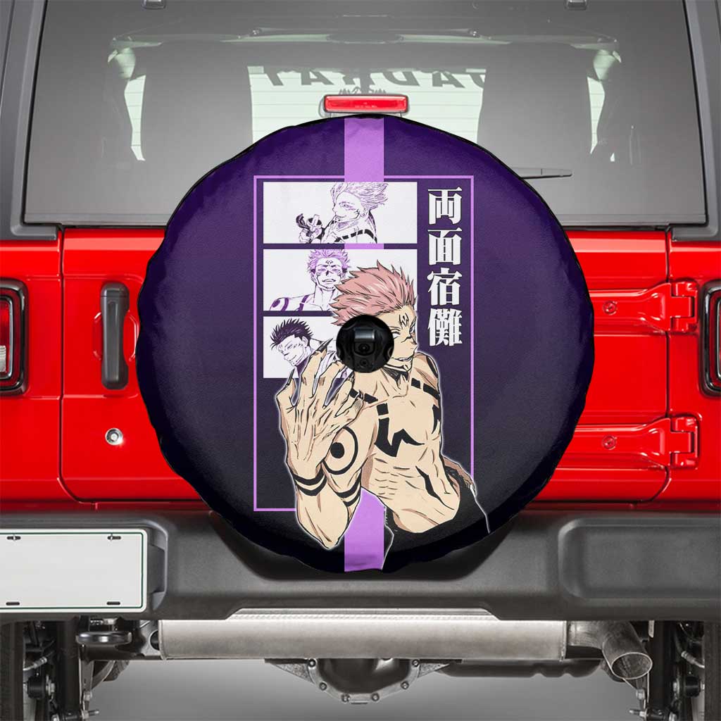 Ryomen Sukuna from Jujutsu Kaisen Spare Tire Cover with Purple Background and Multiple Poses Design - The Mazicc