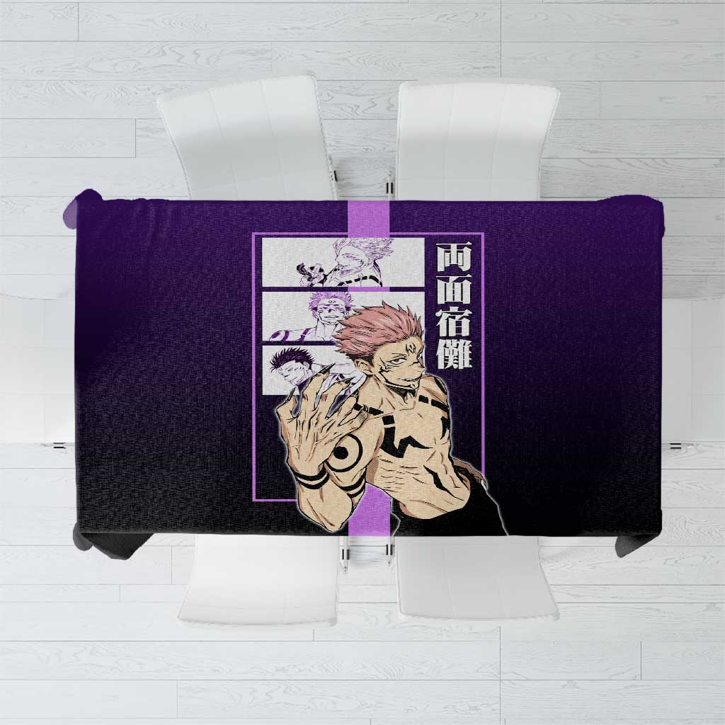 Ryomen Sukuna from Jujutsu Kaisen Tablecloth with Purple Background and Multiple Poses Design - The Mazicc