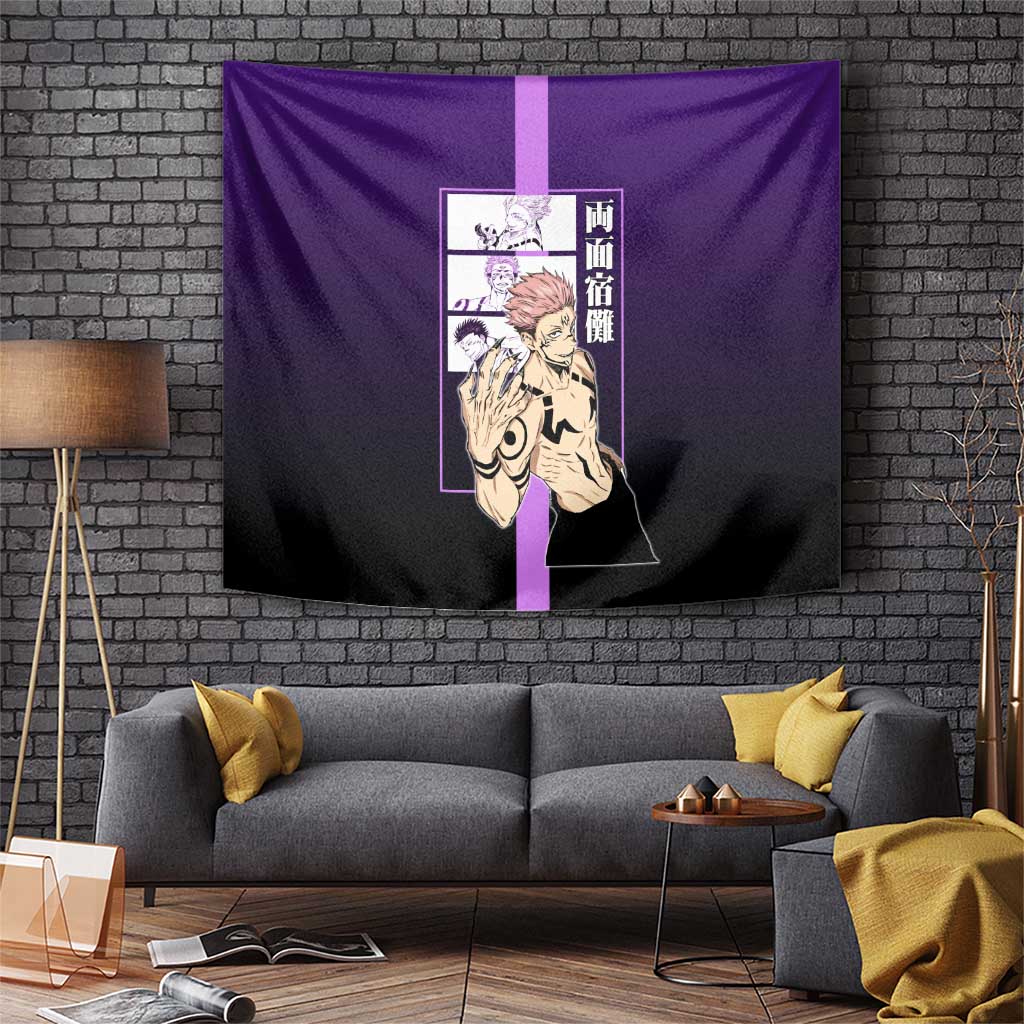 Ryomen Sukuna from Jujutsu Kaisen Tapestry with Purple Background and Multiple Poses Design - The Mazicc