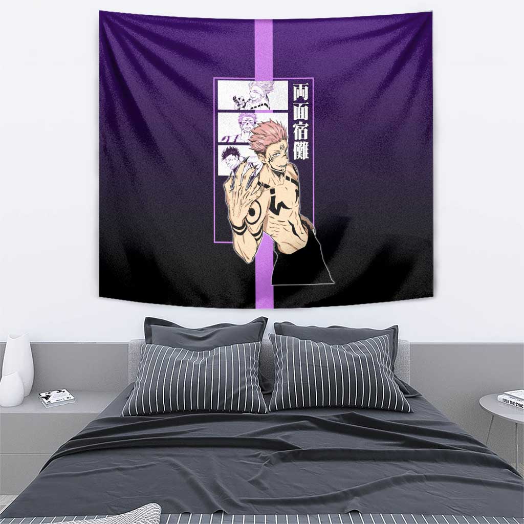 Ryomen Sukuna from Jujutsu Kaisen Tapestry with Purple Background and Multiple Poses Design - The Mazicc