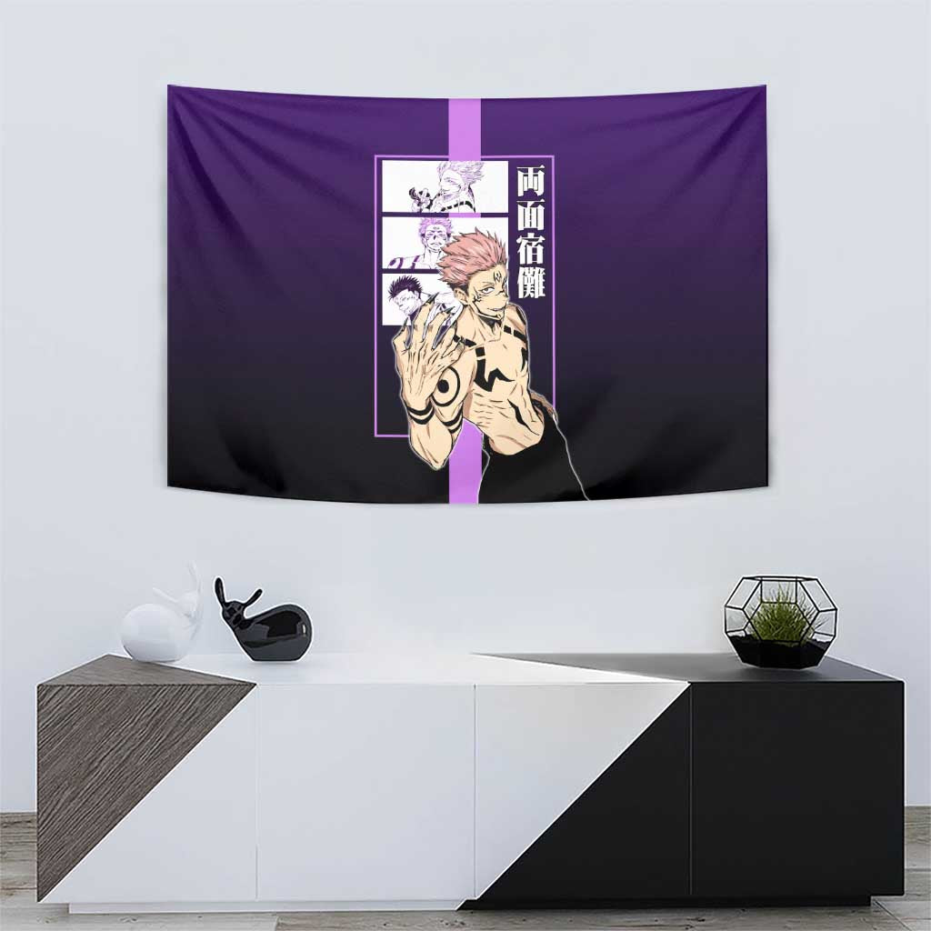 Ryomen Sukuna from Jujutsu Kaisen Tapestry with Purple Background and Multiple Poses Design - The Mazicc