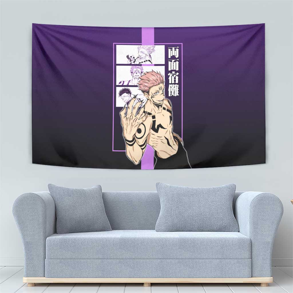 Ryomen Sukuna from Jujutsu Kaisen Tapestry with Purple Background and Multiple Poses Design - The Mazicc
