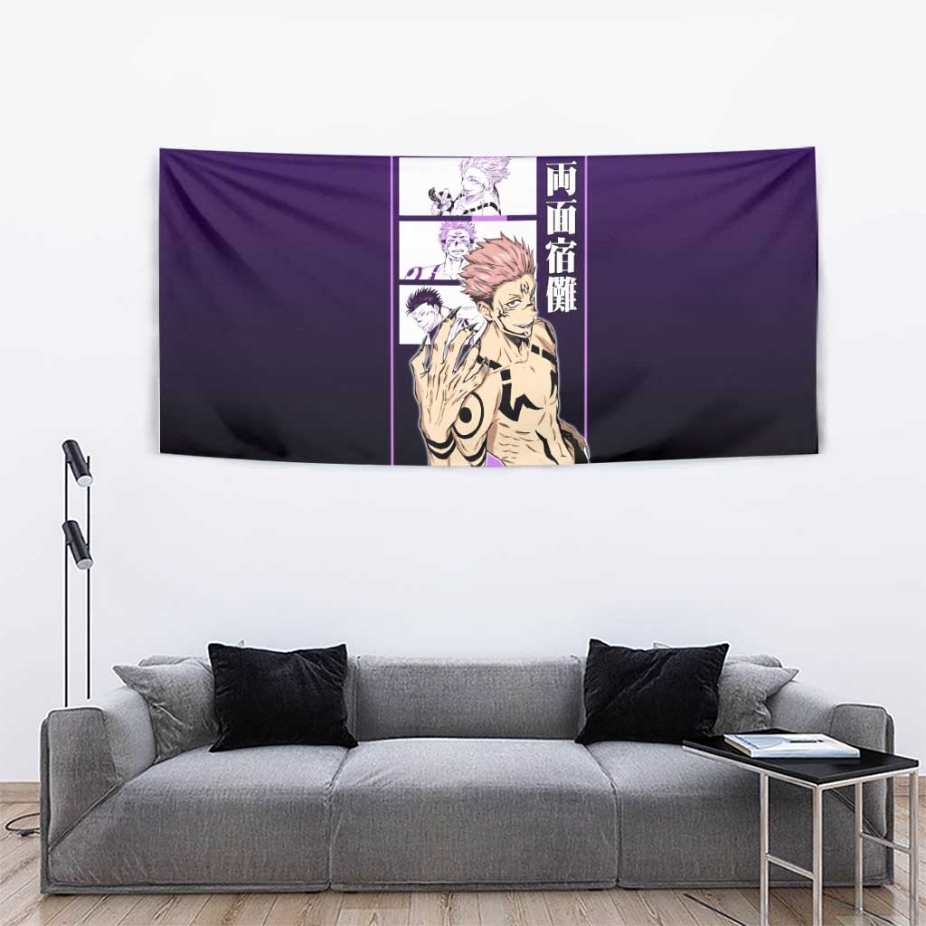 Ryomen Sukuna from Jujutsu Kaisen Tapestry with Purple Background and Multiple Poses Design - The Mazicc