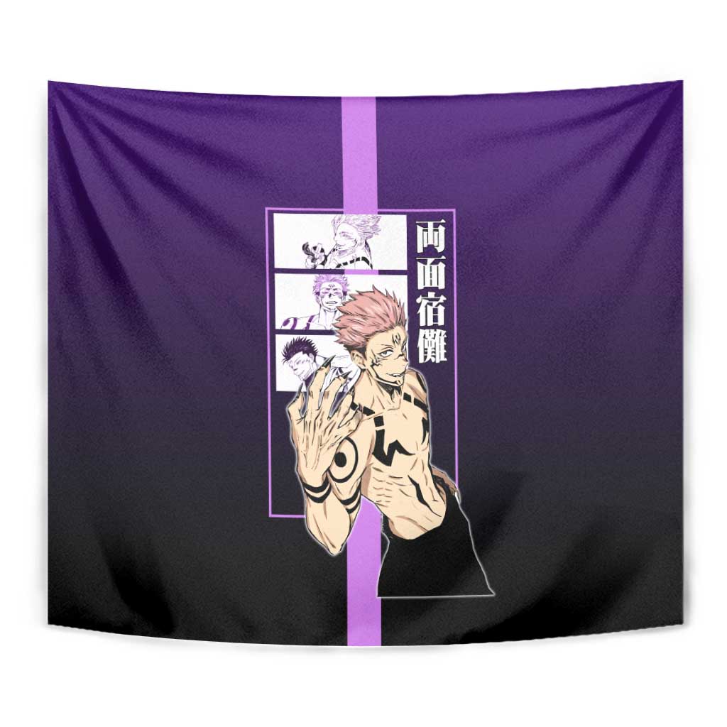 Ryomen Sukuna from Jujutsu Kaisen Tapestry with Purple Background and Multiple Poses Design - The Mazicc