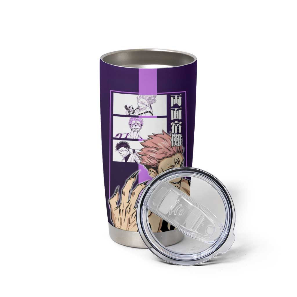 Ryomen Sukuna from Jujutsu Kaisen Tumbler Cup with Purple Background and Multiple Poses Design - The Mazicc