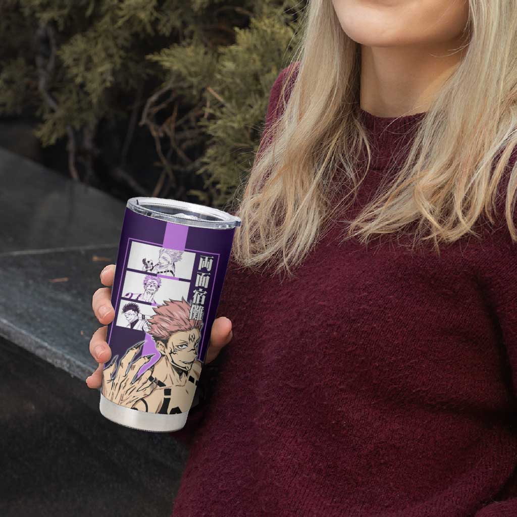 Ryomen Sukuna from Jujutsu Kaisen Tumbler Cup with Purple Background and Multiple Poses Design - The Mazicc