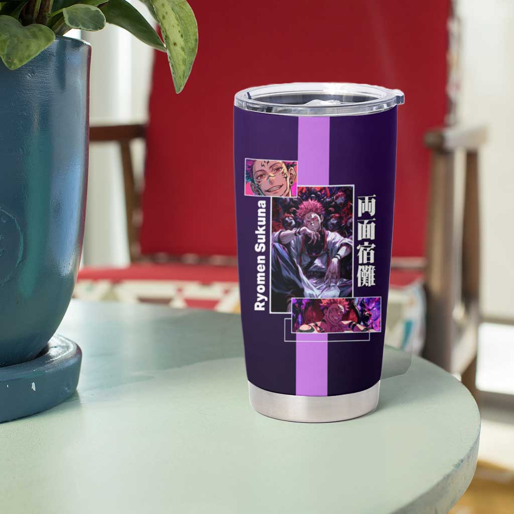 Ryomen Sukuna from Jujutsu Kaisen Tumbler Cup with Purple Background and Multiple Poses Design - The Mazicc