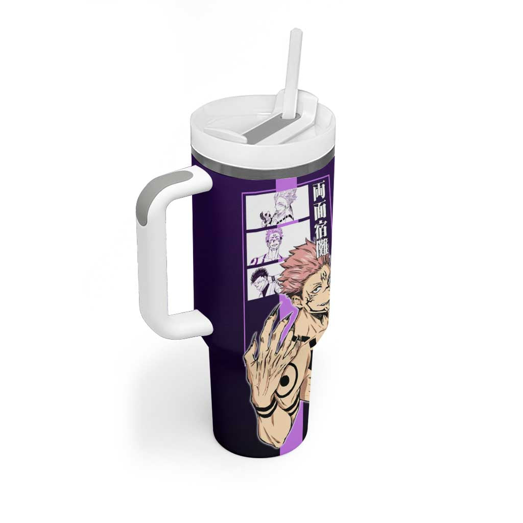 Ryomen Sukuna from Jujutsu Kaisen Tumbler With Handle with Purple Background and Multiple Poses Design - The Mazicc