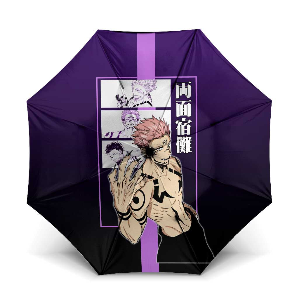 Ryomen Sukuna from Jujutsu Kaisen Umbrella with Purple Background and Multiple Poses Design - The Mazicc