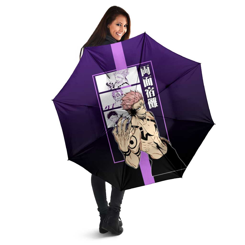 Ryomen Sukuna from Jujutsu Kaisen Umbrella with Purple Background and Multiple Poses Design - The Mazicc