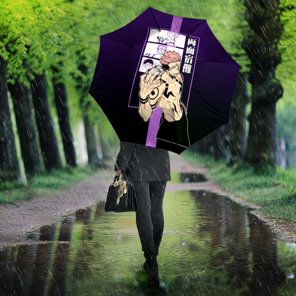 Ryomen Sukuna from Jujutsu Kaisen Umbrella with Purple Background and Multiple Poses Design - The Mazicc