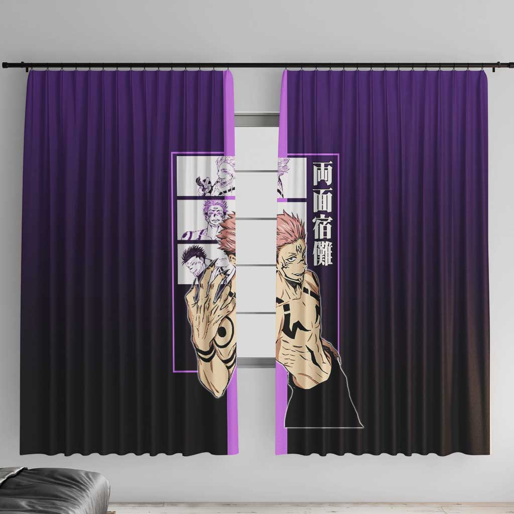 Ryomen Sukuna from Jujutsu Kaisen Window Curtain with Purple Background and Multiple Poses Design - The Mazicc