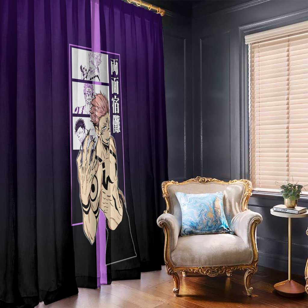 Ryomen Sukuna from Jujutsu Kaisen Window Curtain with Purple Background and Multiple Poses Design - The Mazicc