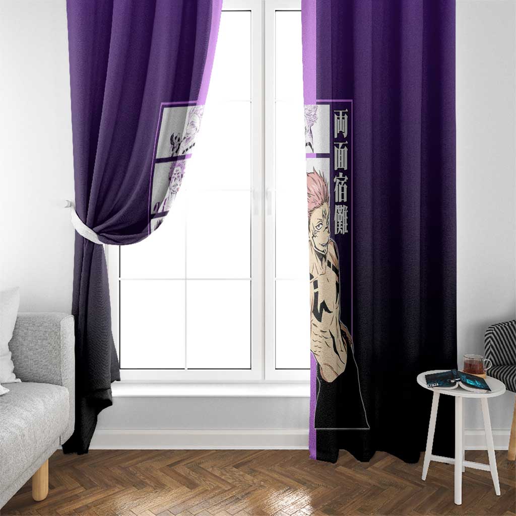 Ryomen Sukuna from Jujutsu Kaisen Window Curtain with Purple Background and Multiple Poses Design - The Mazicc