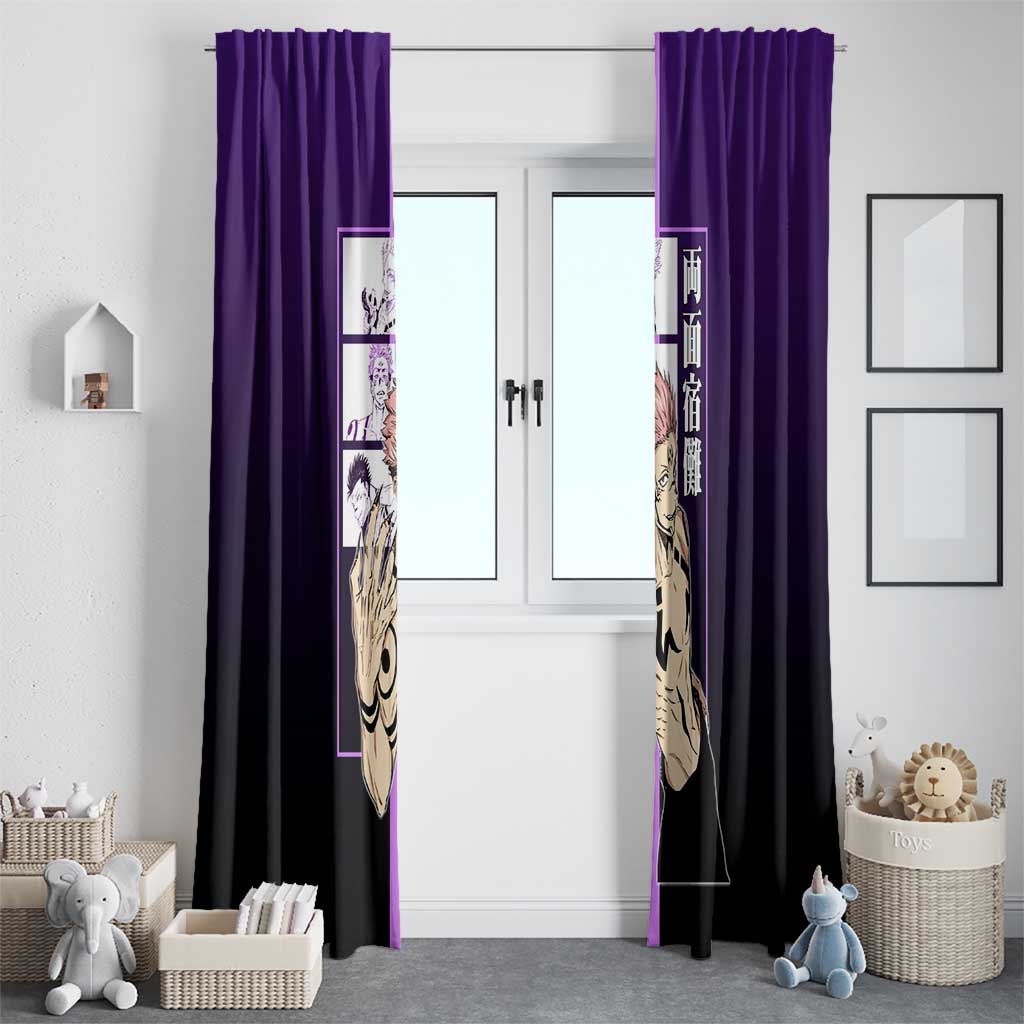 Ryomen Sukuna from Jujutsu Kaisen Window Curtain with Purple Background and Multiple Poses Design - The Mazicc