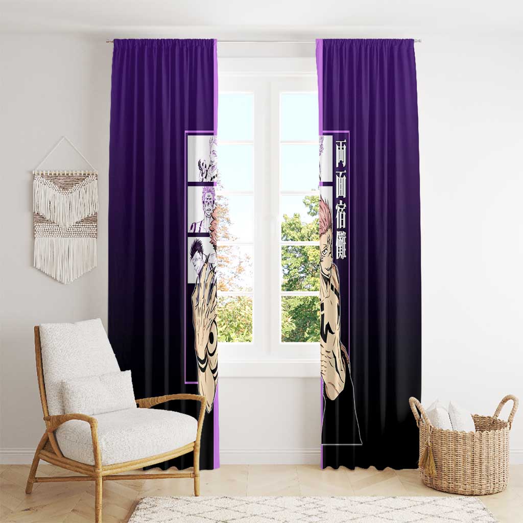 Ryomen Sukuna from Jujutsu Kaisen Window Curtain with Purple Background and Multiple Poses Design - The Mazicc