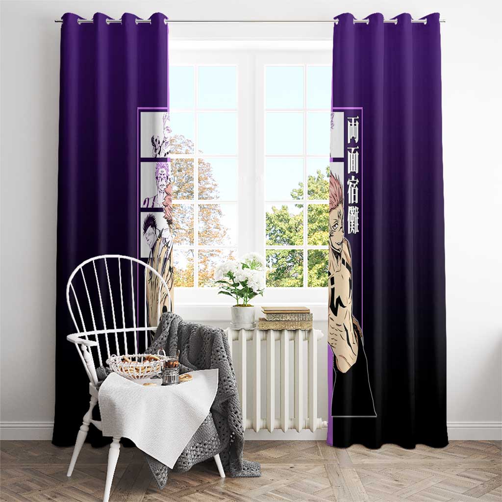 Ryomen Sukuna from Jujutsu Kaisen Window Curtain with Purple Background and Multiple Poses Design - The Mazicc