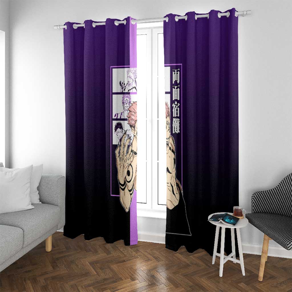 Ryomen Sukuna from Jujutsu Kaisen Window Curtain with Purple Background and Multiple Poses Design - The Mazicc