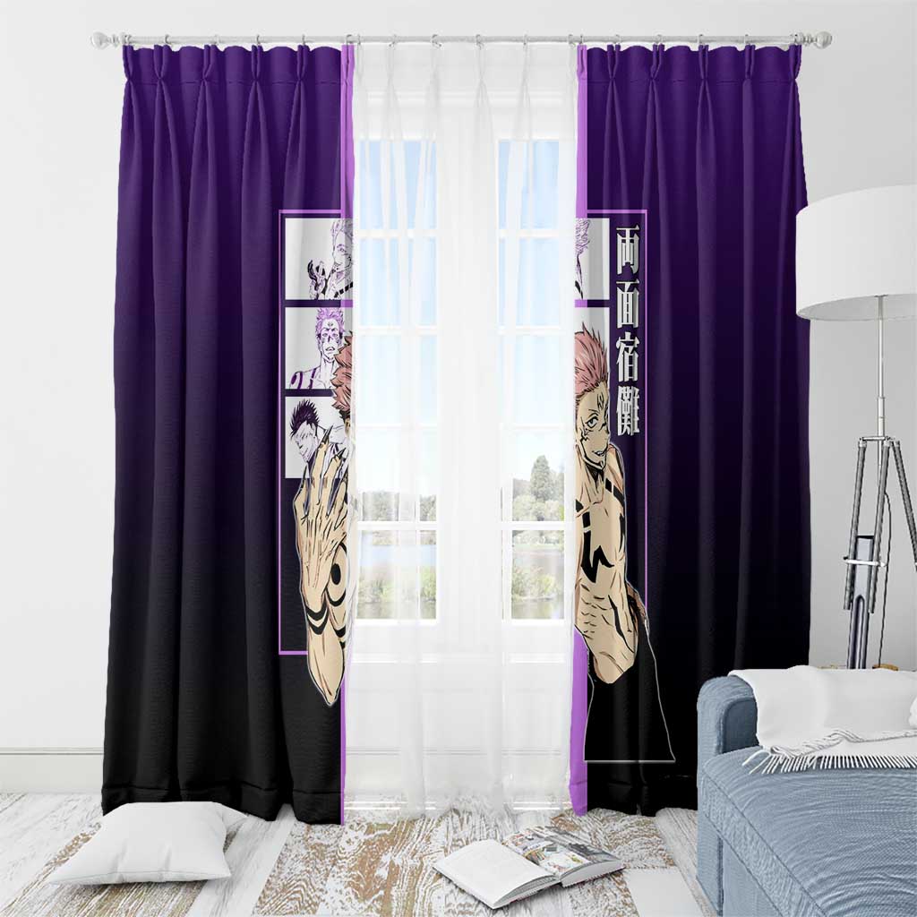 Ryomen Sukuna from Jujutsu Kaisen Window Curtain with Purple Background and Multiple Poses Design - The Mazicc