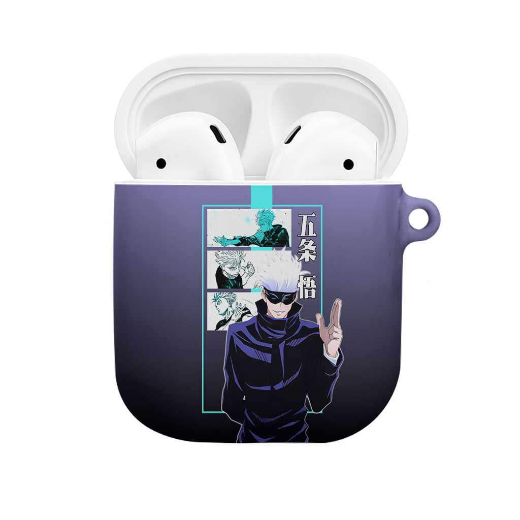 Satoru Gojo from Jujutsu Kaisen AirPods Case with Purple and Blue Background and Multiple Poses Design - The Mazicc