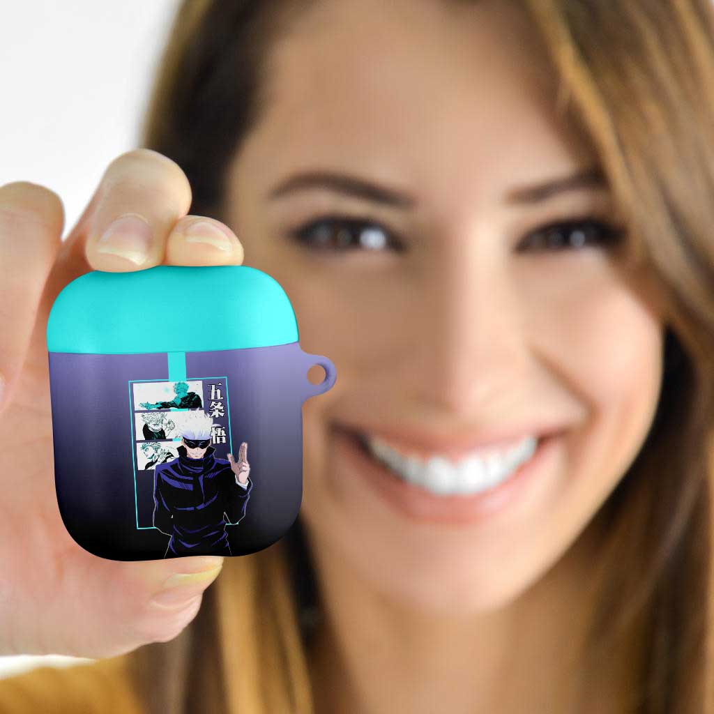 Satoru Gojo from Jujutsu Kaisen AirPods Case with Purple and Blue Background and Multiple Poses Design - The Mazicc