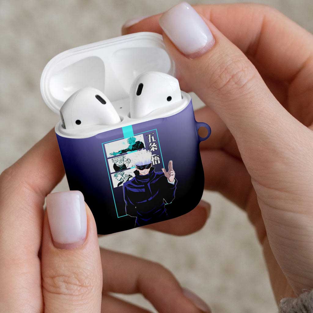 Satoru Gojo from Jujutsu Kaisen AirPods Case with Purple and Blue Background and Multiple Poses Design - The Mazicc