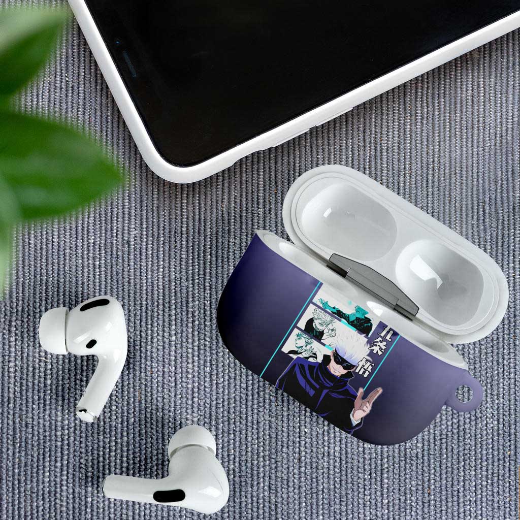 Satoru Gojo from Jujutsu Kaisen AirPods Case with Purple and Blue Background and Multiple Poses Design - The Mazicc