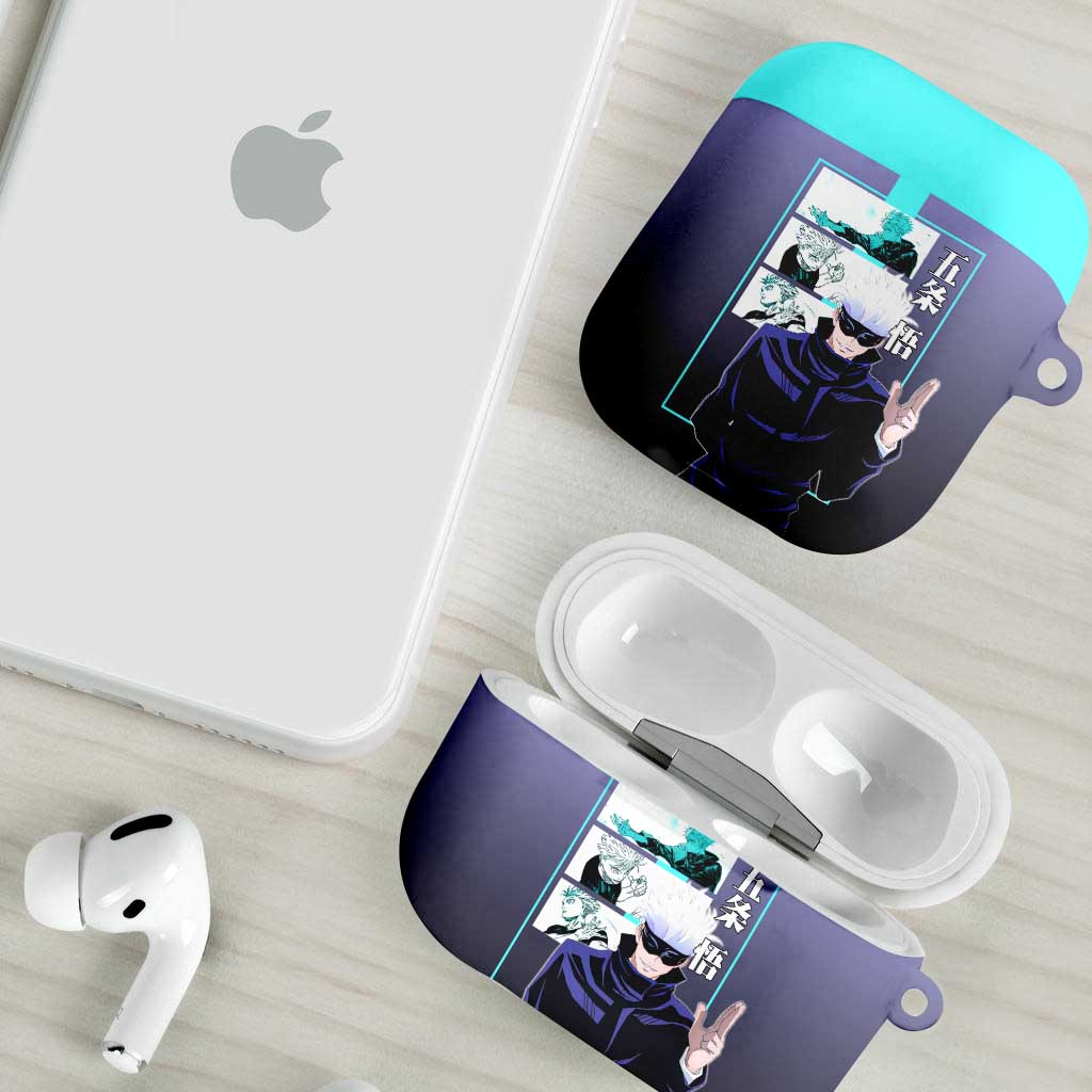 Satoru Gojo from Jujutsu Kaisen AirPods Case with Purple and Blue Background and Multiple Poses Design - The Mazicc