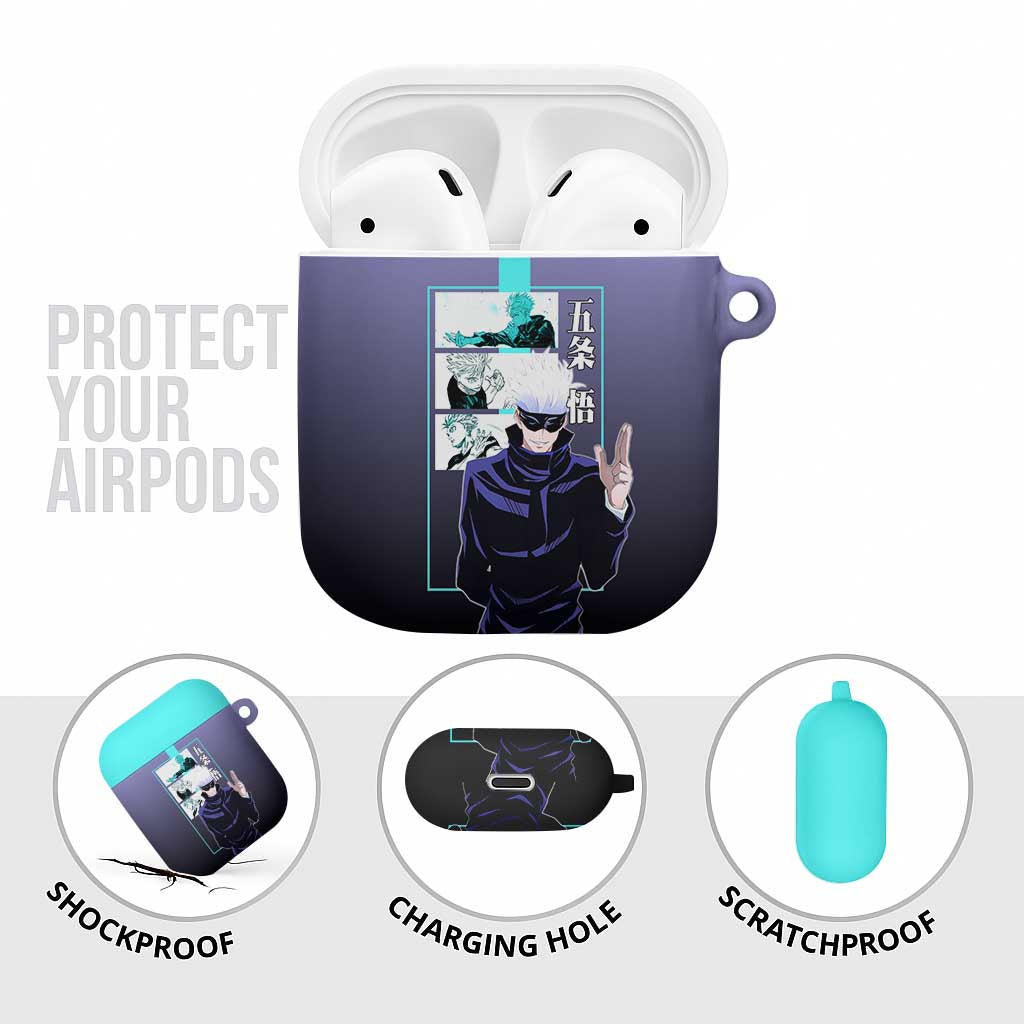 Satoru Gojo from Jujutsu Kaisen AirPods Case with Purple and Blue Background and Multiple Poses Design - The Mazicc