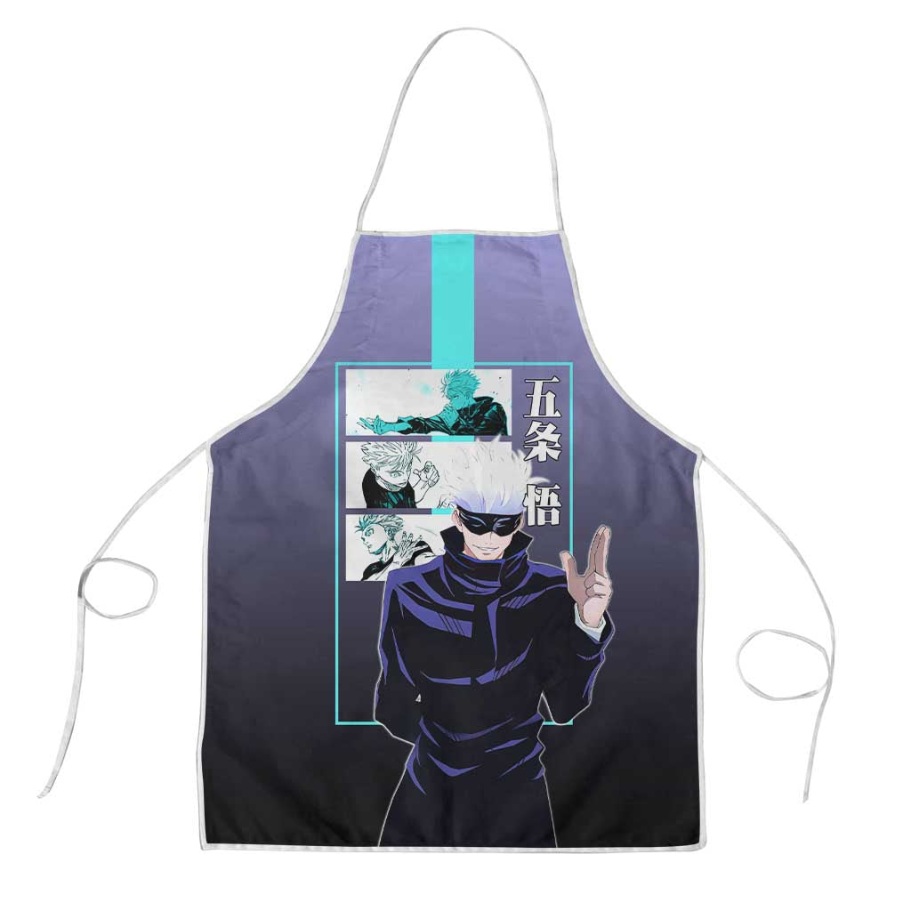 Satoru Gojo from Jujutsu Kaisen Apron with Purple and Blue Background and Multiple Poses Design - The Mazicc