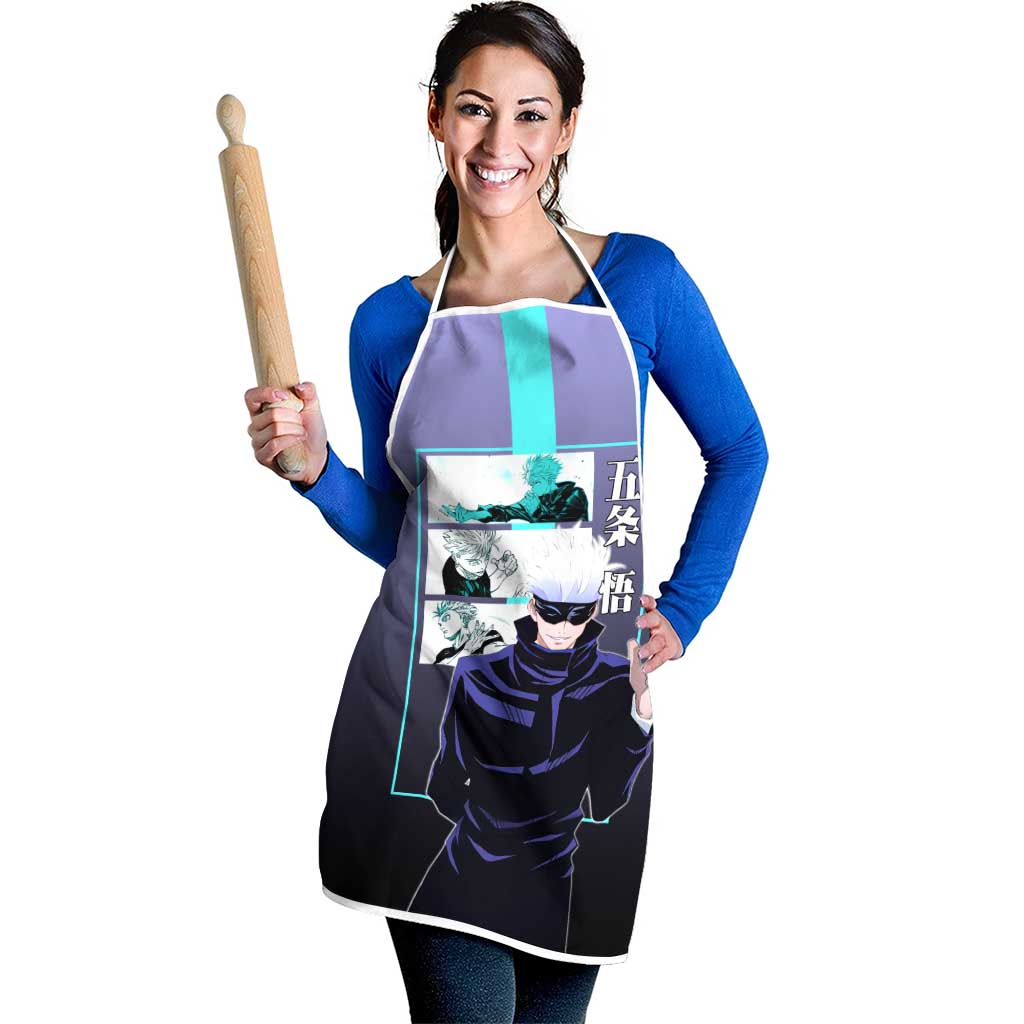 Satoru Gojo from Jujutsu Kaisen Apron with Purple and Blue Background and Multiple Poses Design - The Mazicc