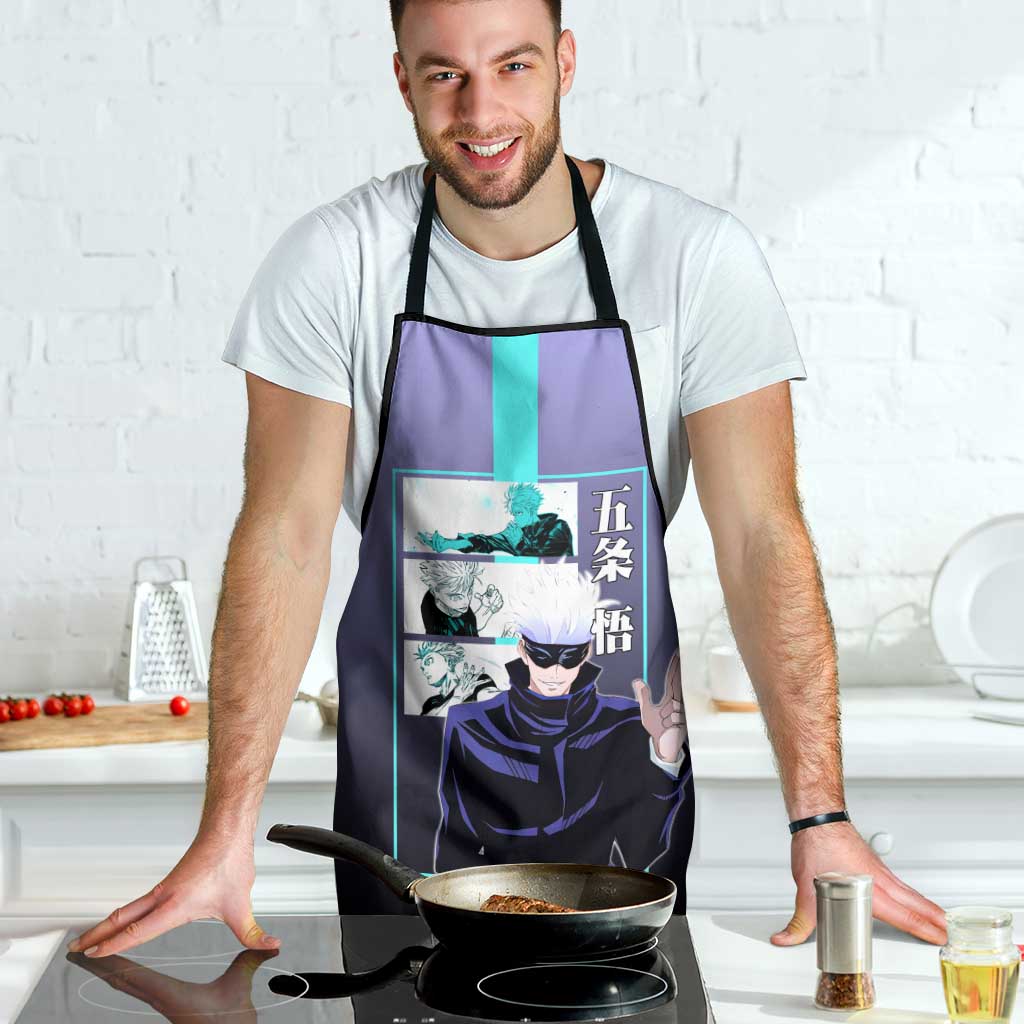 Satoru Gojo from Jujutsu Kaisen Apron with Purple and Blue Background and Multiple Poses Design - The Mazicc