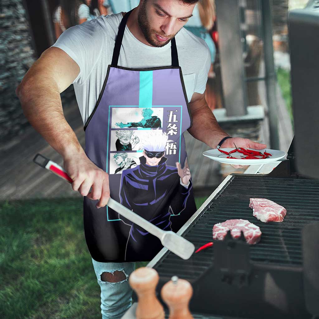Satoru Gojo from Jujutsu Kaisen Apron with Purple and Blue Background and Multiple Poses Design - The Mazicc