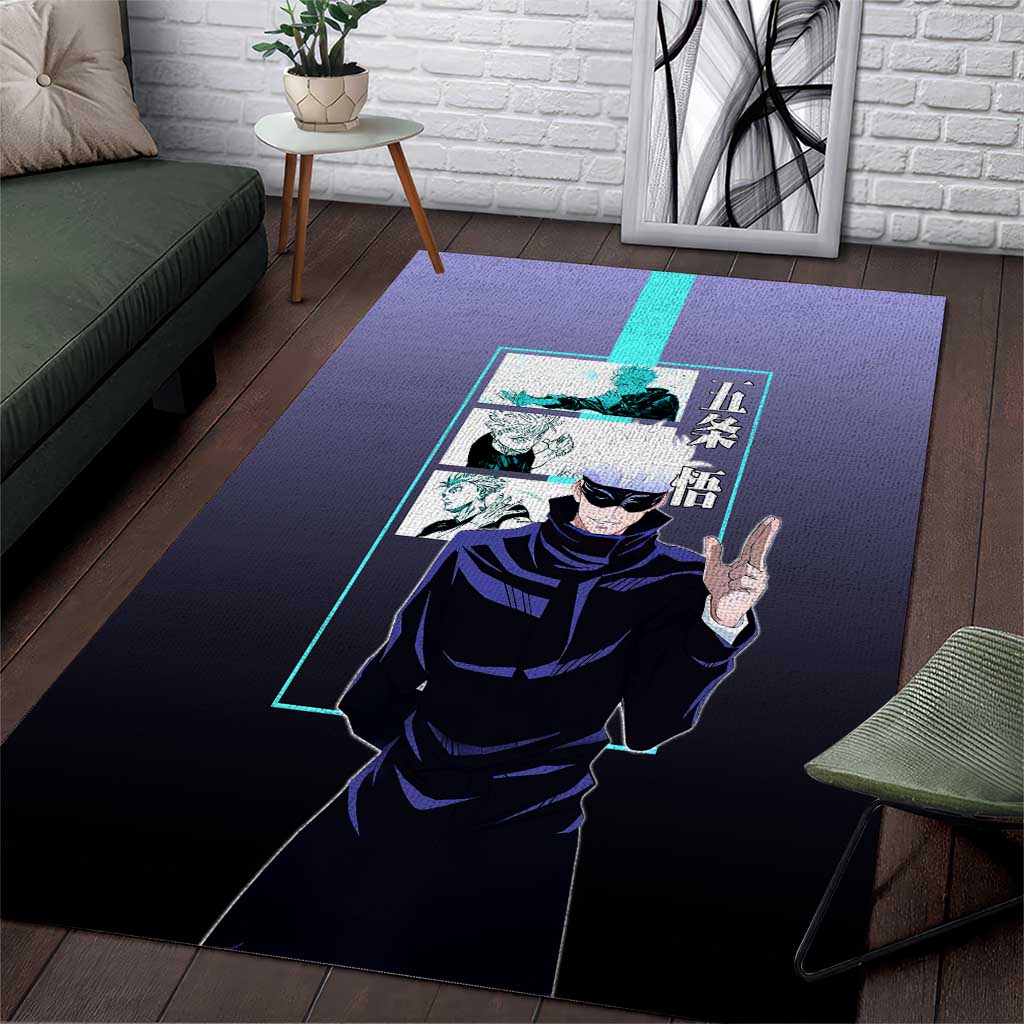 Satoru Gojo from Jujutsu Kaisen Area Rug with Purple and Blue Background and Multiple Poses Design - The Mazicc