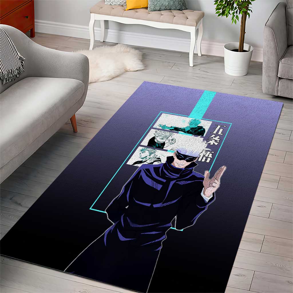 Satoru Gojo from Jujutsu Kaisen Area Rug with Purple and Blue Background and Multiple Poses Design - The Mazicc