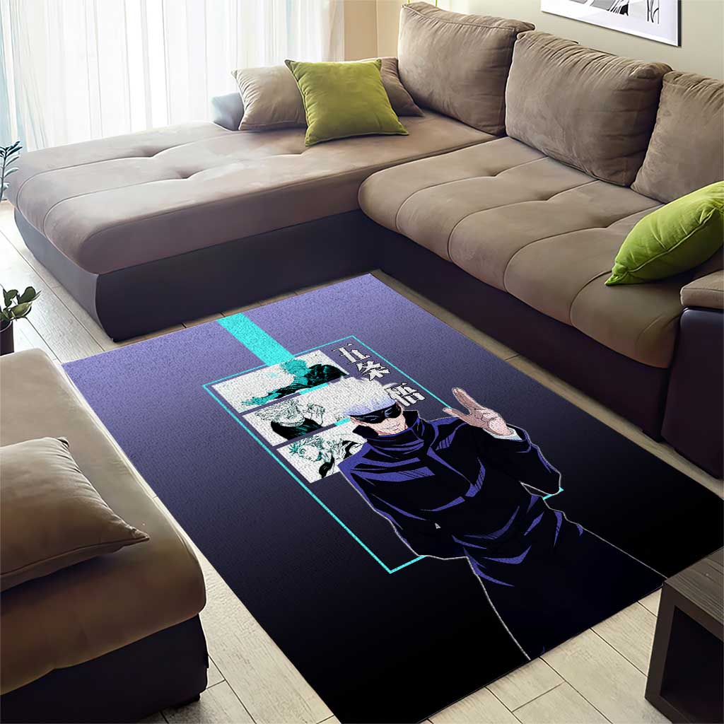 Satoru Gojo from Jujutsu Kaisen Area Rug with Purple and Blue Background and Multiple Poses Design - The Mazicc