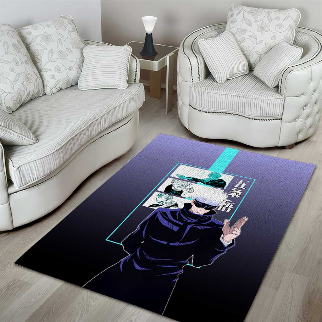 Satoru Gojo from Jujutsu Kaisen Area Rug with Purple and Blue Background and Multiple Poses Design - The Mazicc