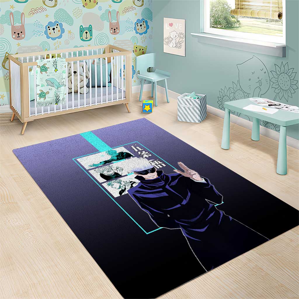 Satoru Gojo from Jujutsu Kaisen Area Rug with Purple and Blue Background and Multiple Poses Design - The Mazicc
